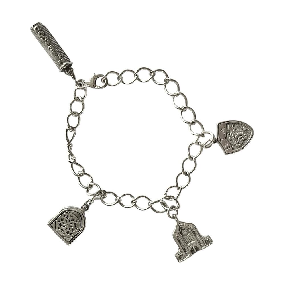 1960s 925 Sterling St. Thomas Aquinas Catholic School Dallas TX 4-Charm Bracelet - Picture 1 of 12